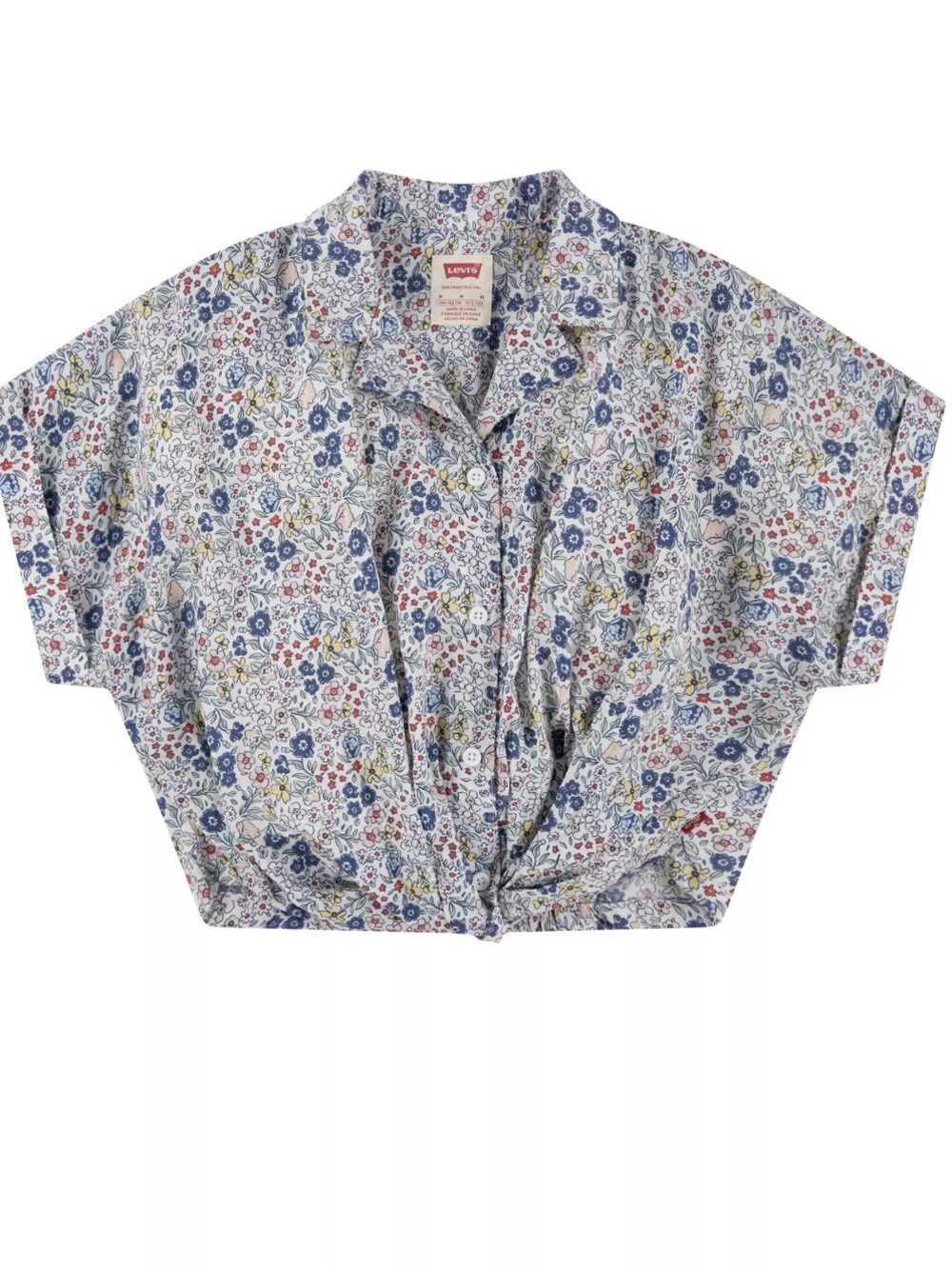 Levi's Girls' Floral Button-Up Tie Hem Top in Blue & White